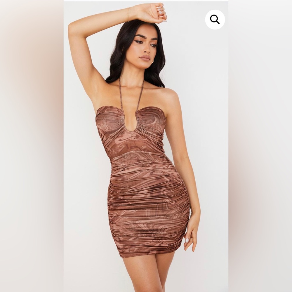 House of CB Leticia cocoa swirl halter mini dress
